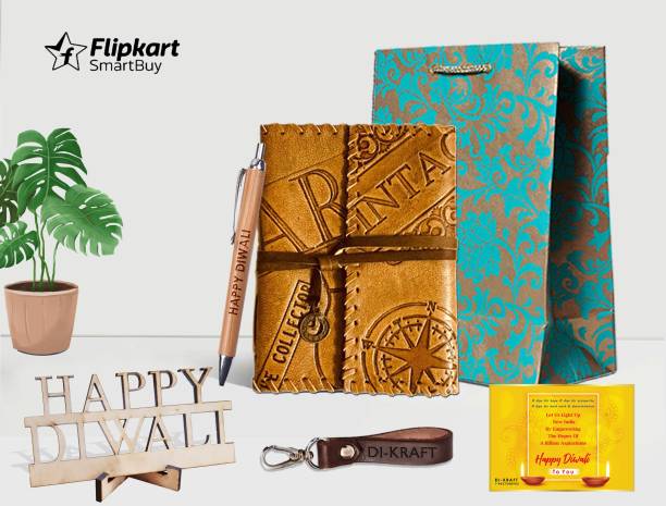 Flipkart SmartBuy Diwali gift set one diary one handmade paper bag one key chain one greeting card one wooden cutting diwali wishes A5 Gift Set Ruled 160 Pages