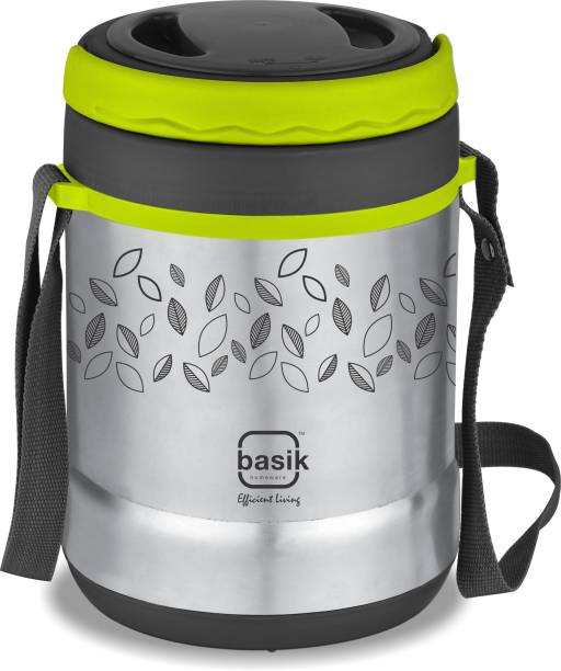 BASIK Premier Stainless Steel Insulated Lunch Box, Green 3 Containers Lunch Box