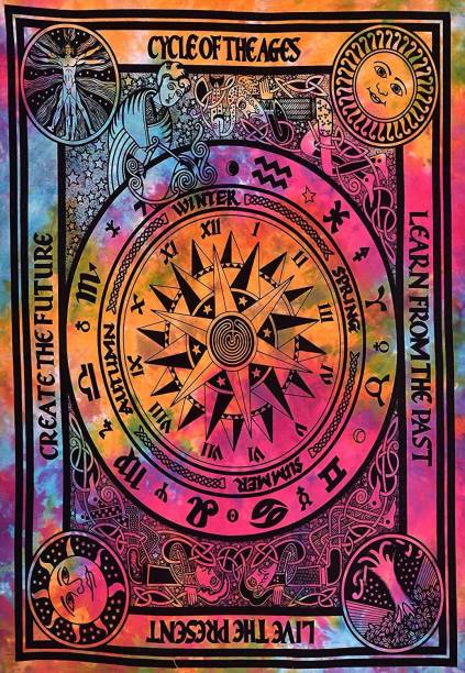 Art World Wall Hanging Yellow Horoscope Zodiac Tapestry Hippie Bedding Astrology Tapestry Multi Color Indian Mandala Wall Art Hippie Wall Tapestry (Multi Color, Poster (30x40 Inches)) Wall Hanging Yellow Horoscope Zodiac Tapestry