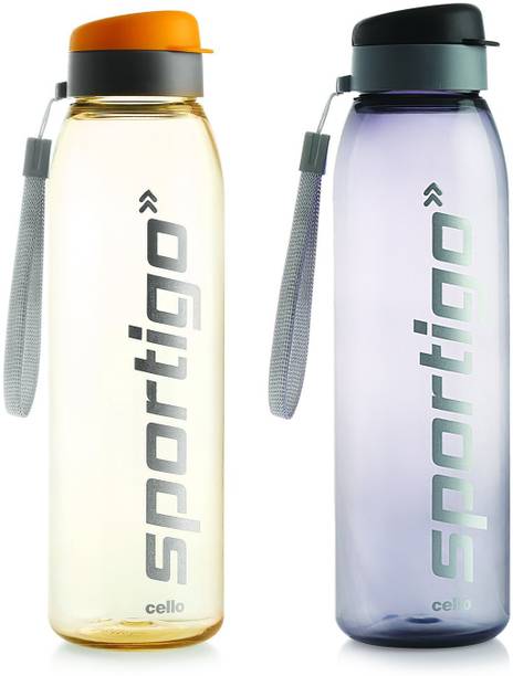 cello Sportigo Plastic Bottle, 800ml,Set of 2,Black/Orange 800 ml Bottle