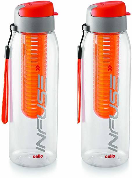 cello Infuse Plastic Water Bottle Set, 800ml, Set of 2, Orange 800 ml Bottle