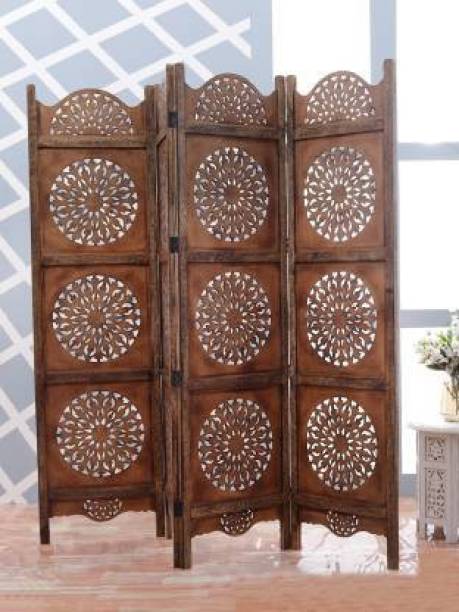 Decorhand Handcrafted 4 Panel Wooden Room Partition & Room Divider (Dark Brown) Solid Wood Decorative Screen Partition