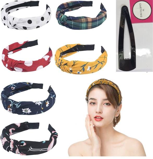 CartKing Knot Turban Hair Band/Headband Attractive Design of Fabric - PACK OF 6 + 1 Hair Clip Hair Band