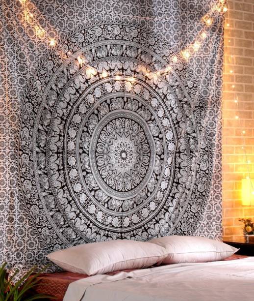 Art World Mandala Tapestry Poster Psychedelic Boho Tie Dye Printed Wall Hanging Decoration 100x75 cm(Black and White, Small) Tapestry Single Tapestry