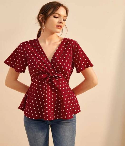 Istyle Can Casual Flared Sleeve Printed Women Maroon Top