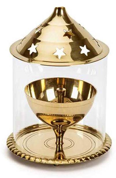 StyleMyWay Brass Akhand Diya with Glass Cover - 4inches | Jyoti Diya | Oil Puja Lamp | Udupi Jyot Brass Table Diya