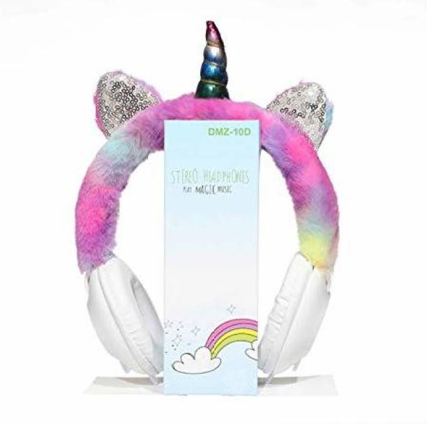 Happysome Unicorn Fur Wired Headphones for Kids Wired Headset