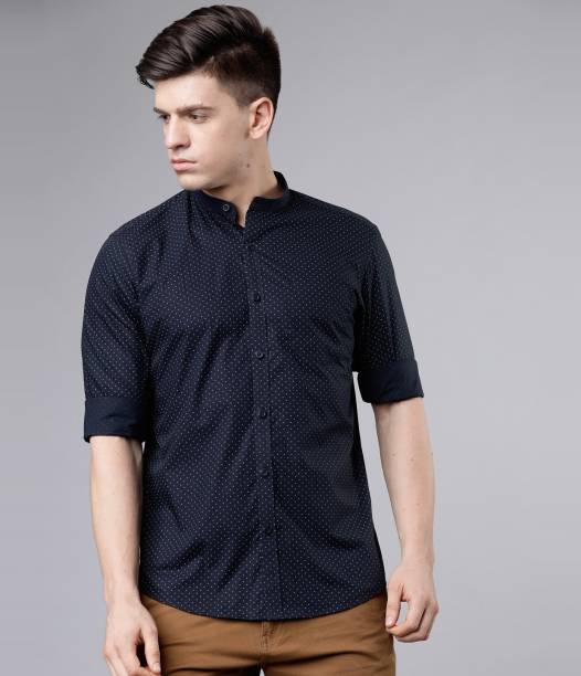 Men Slim Fit Printed Mandarin Collar Casual Shirt Price in India