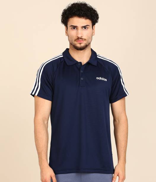 Men Sporty Polo Neck Blue T-Shirt Price in India
