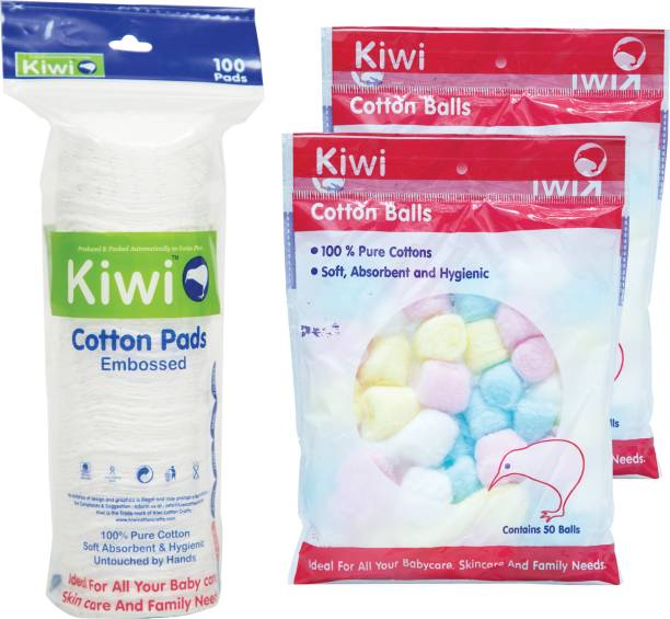 KIWI Gift Pack Cotton Pads(1x100), Multicolor Balls(2x50)