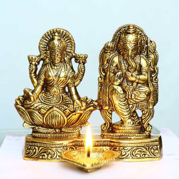 Chhariya Crafts Metal Laxmi Ganesh Idol Showpiece Oil Lamp Diya Deepak - Metal Lakshmi Ganesh Statue - Diwali Home Decoration Items - Lakshmi Ganesh for Diwali puja Aluminium Table Diya