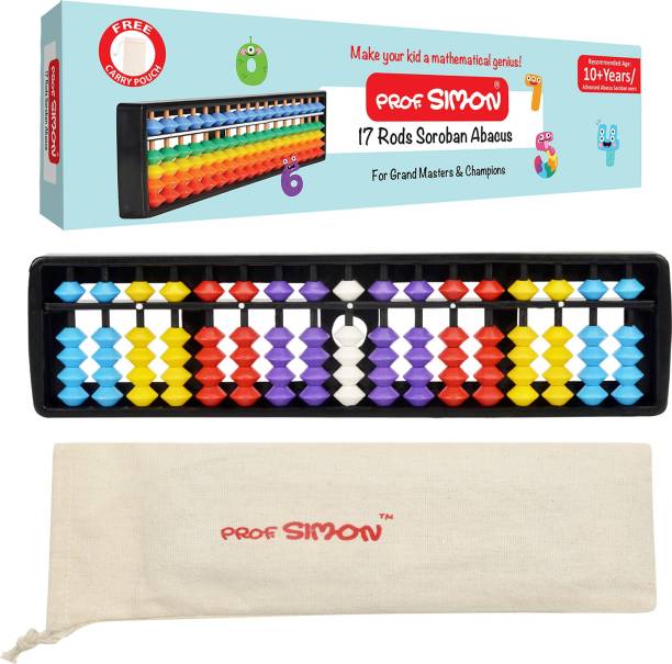 Prof. Simon 17 Rods/Digits Soroban plastic Abacus with colorful beads, Kids Maths learing Tool