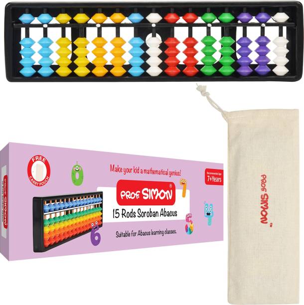 Prof. Simon 15 Rods/Digits Soroban plastic Abacus with colorful beads, Kids Maths learing Tool