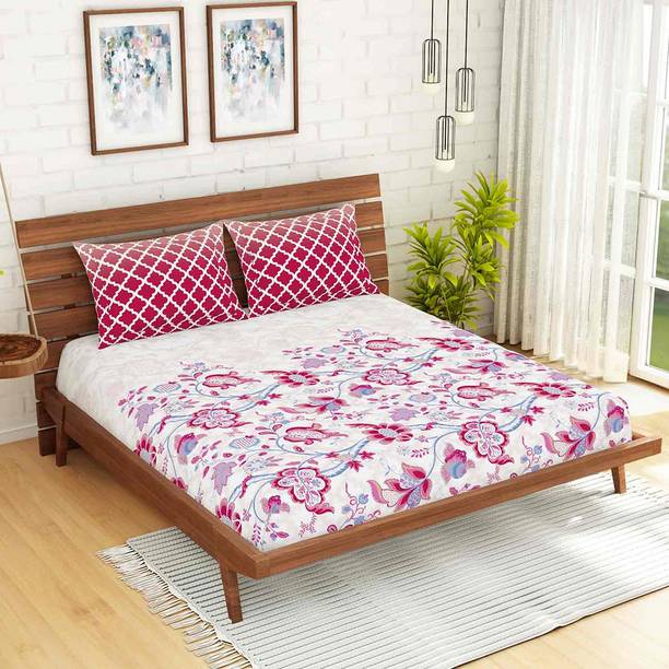 SPACES 144 TC Cotton Queen Floral Fitted (Elastic) Bedsheet