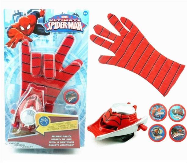 Aseenaa Action Figure Super Hero Spiderman Disc Launcher Single Hand Glove Toy Set | Avengers Marvel Legendary Character Spider Man Toys Collection For Boys Girls & Children | Red Colour | Set Of 1