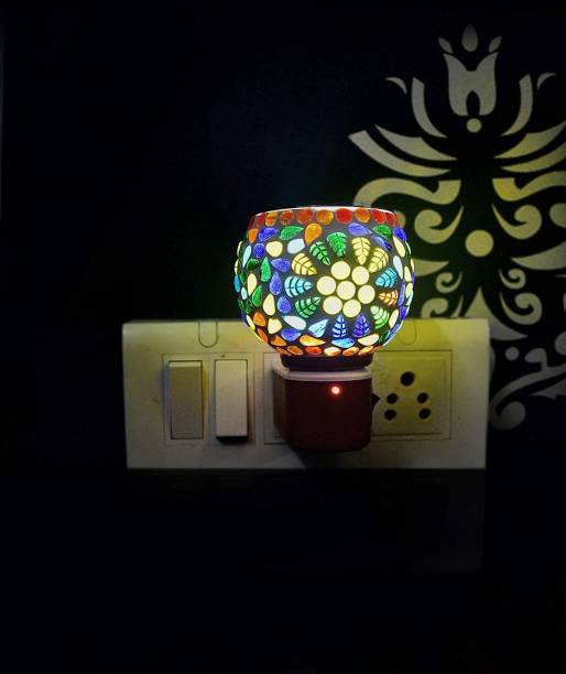 NOXI Kapoor Dani/Aroma Oil Burner Cum Night Lamp with Switch Plastic, Ceramic, Steel, Borosilicate Glass Incense Holder
