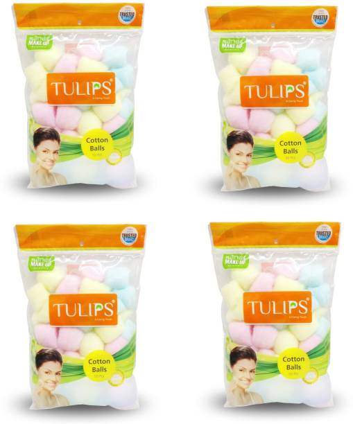 Tulips 50 MULTICOLOR Premium Cotton Balls in a Ziplock Bag For Removing Nail Polish // Make Up // Applying Powder, Bronzer and Blush.