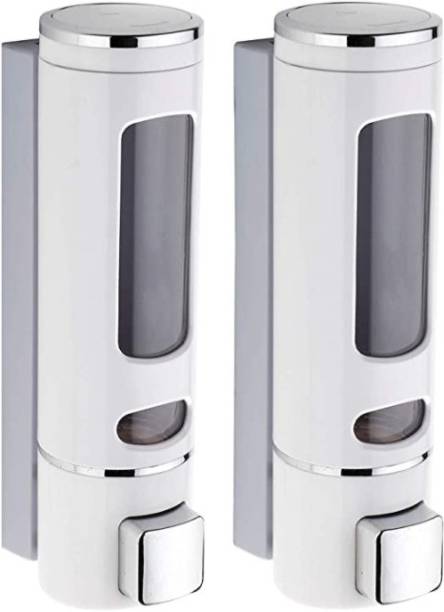 Aster Cylindrical Multi Purpose Wall Mounted Liquid Soap/Shampoo/Hand Wash for Home, Office Bathroom & Kitchen Sink(350 ml, ABS, White Color) (Pack of 2) 350 ml Liquid, Lotion, Gel, Foam, Conditioner, Soap, Shampoo, Sanitizer Stand Dispenser