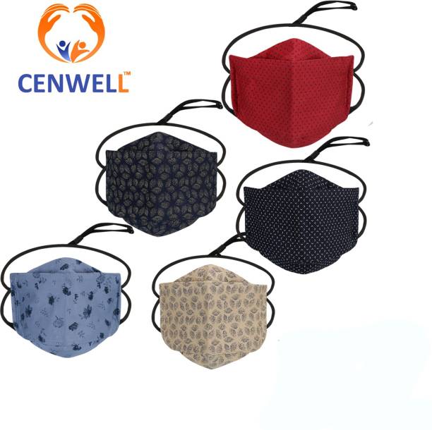 CENWELL 5 pcs Head loop 3D Cotton face Mask 6 Layer Fabric N95 for Men ,Women 3d Mask with headloop Reusable, Washable Cloth Mask With Melt Blown Fabric Layer
