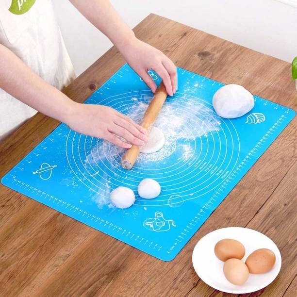ESSPY Silicon Fondant Rolling Mat or Silicone Baking Sheet Large with Measurements Stretchable for Kitchen Roti Chapati Cake Pad Cooking Dough Atta Kneading (48x38cm,Blue) Food-grade Silicone Baking Mat