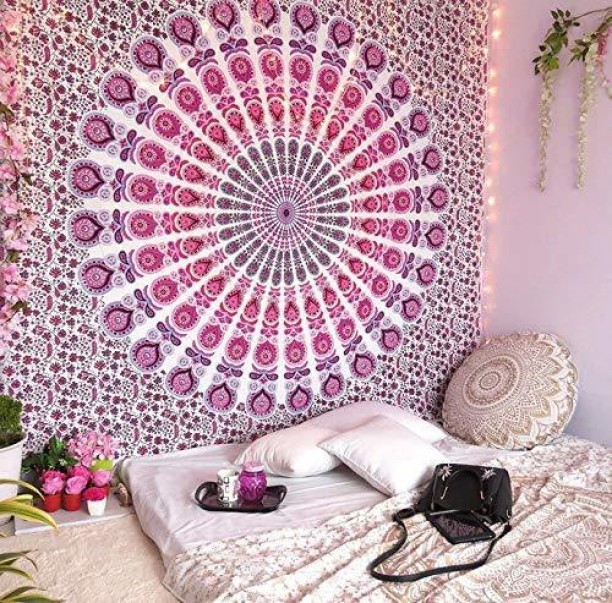 Indian Mandala Wall Hanging Lavendar Mirchi Hippie Boho Cotton Poster Tapestry 