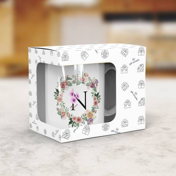 Gift Arcadia Letter N Flower Alphabet CoffeeMug | Best Gift for your Loved Once on their Special Day Ceramic Coffee Mug