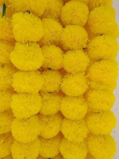 KIANO Artificial Marigold Fluffy Flowers Garlands for Decoration - Pack of 5 (Yellow) Toran