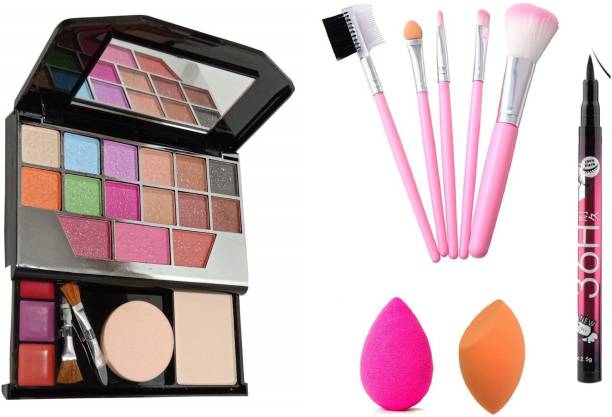 MY TYA Makeup Kit Mini + Hello Kitty Makeup Brushes + Makeup Sponges + Eye Liner Black