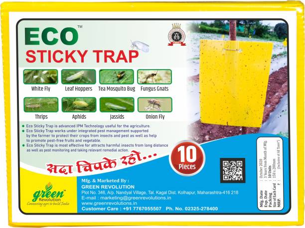 Green Revolution Pack of 4 (40 Pieces) ECO Yellow Sticky Trap for Garden & Farm, Glue Trap, Flytrap for control Whitefly, Thrips, Aphids, Jassids, onion fly, Leafhopper, fungus gnats, and other flying insects.