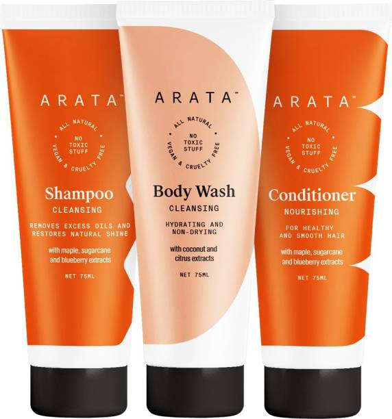 ARATA Natural Shower Power Set For Women & Men With Cleansing Shampoo, Body Wash& Hair Conditioner