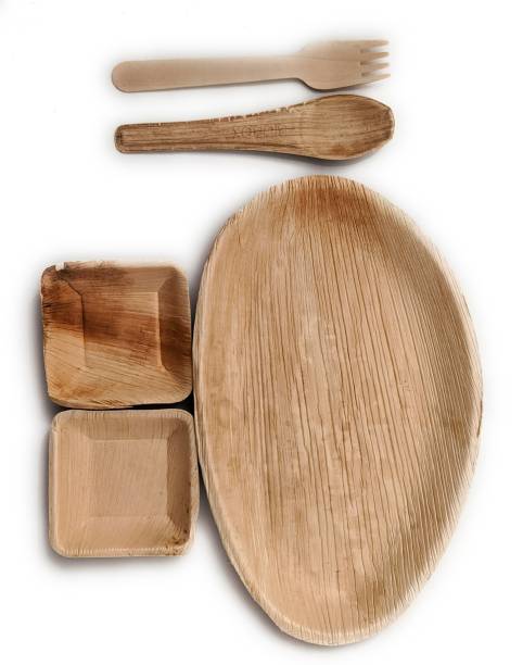 Bio Box India Pack of 10 Wood Biobox India Pack of 10 Areca Palm Set: Biodegradable Disposable Dinner set(10" Egg shape , 4" Square Bowl , 6" Spoon and 6" Fork), 10 pieces each Dinner Set