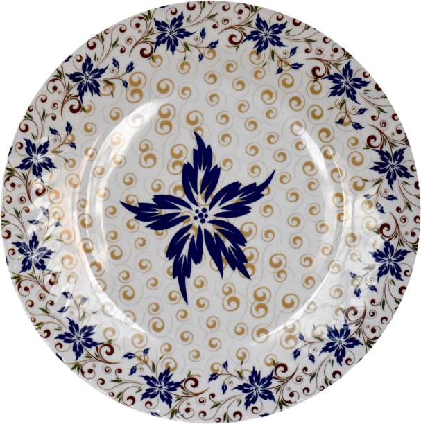 Laserbot Laher (11 Inch) Blue Beautiful Floral Printed Melamine Full Size Round Dinner Plate Round Ice Cream Starters Serving Melamine Plate for All Occasions Dinner Plate