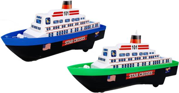 Giftbox Set Of 2 Small Size Made From Plastic Indian Automobile Cruising Ship With Pull Back And Go Toy For Children| Playing Toys For Babies And Kids| Use As Showpiece|(2 Combo Offer)