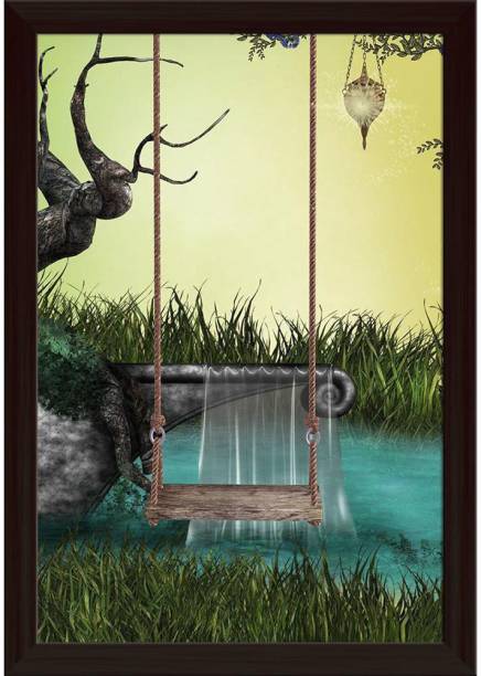 Landscape With Hammock Paper Poster Dark Brown Frame | Top Acrylic Glass 13inch x 19inch (33cms x 48.3cms) Paper Print