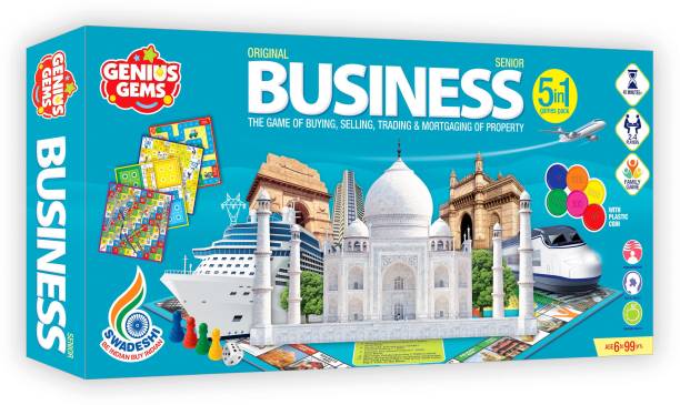GENIUS GEMS BUSINESS GAME WITH COINS 5 IN 1 GAME FOR ALL AGES Party & Fun Games Board Game
