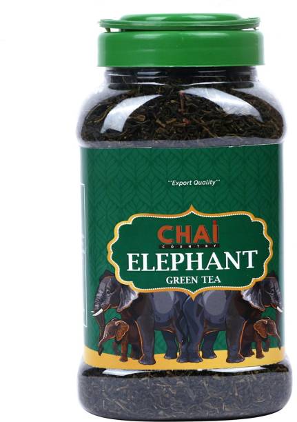 Karma Kettle Chai Country Elephant Green Tea, 100% Natural and Full of antioxidant, Help in Weight Loss - Loose Leaf Jar (500) Unflavoured Green Tea Box