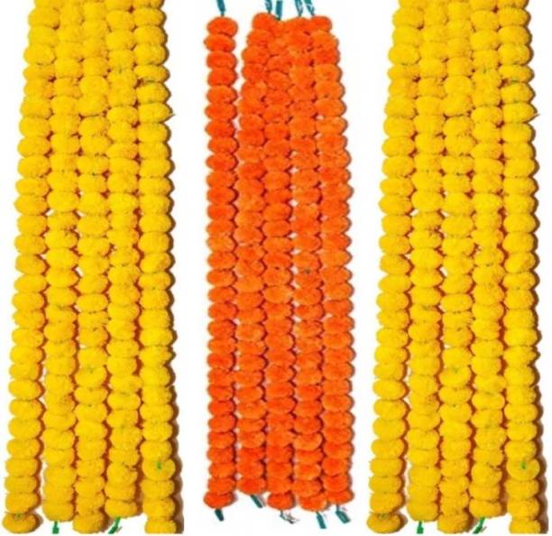Blooming Faith Artificial Flower, Garlands for Office, Home, Diwali, Navratri Decoration Pack of 15 Yellow & Orange Plastic Garland