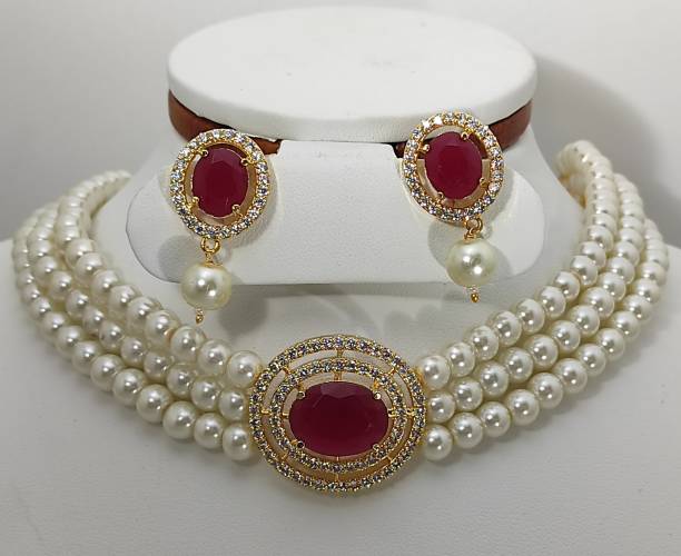 Classique Designer Jewellery Mother of Pearl, Stone, Cotton Dori, Alloy Stud Earring