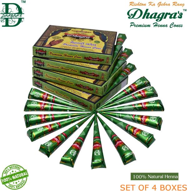 dhagra's Premium Henna Cones - Set Of 4 Boxes Natural Mehendi