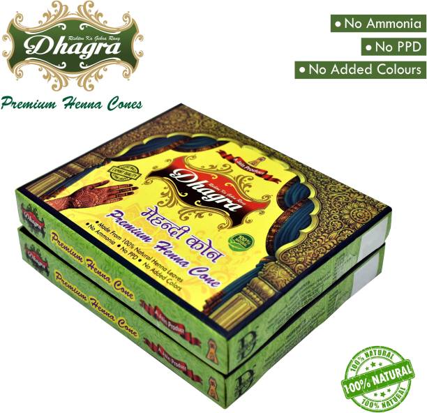 dhagra's Premium Henna Cones - Set Of 2 Boxes Natural Mehendi