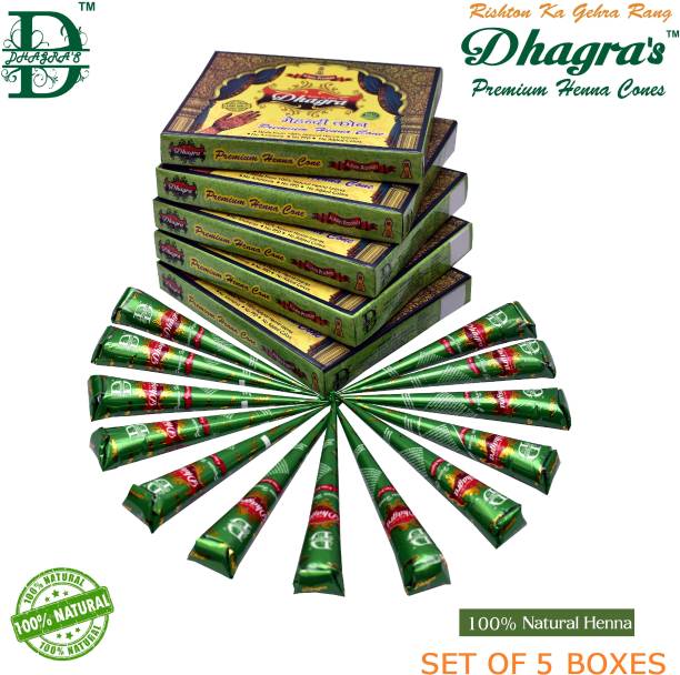 dhagra's Premium Henna Cones - Set Of 5 Boxes Natural Mehendi