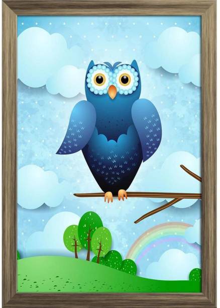 Owl & Countryside Paper Poster Antique Golden Frame Paper Print