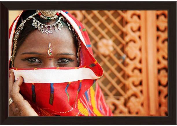Traditional Indian Woman In Sari D2 Paper Poster Dark Brown Frame Paper Print