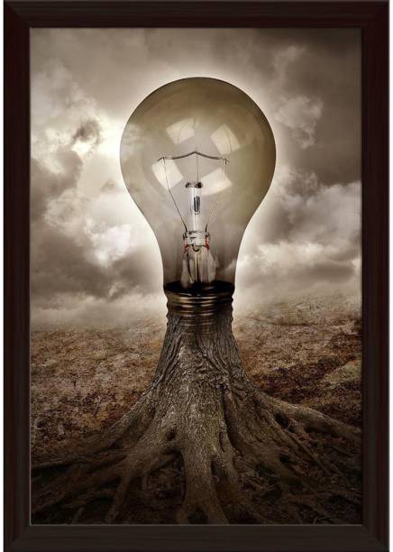 A Light Bulb Is Growing As A Tree Paper Poster Dark Brown Frame | Top Acrylic Glass 13inch x 19inch (33cms x 48.3cms) Paper Print