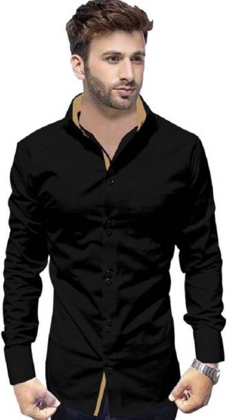 Pepzo Men Solid Casual Black Shirt