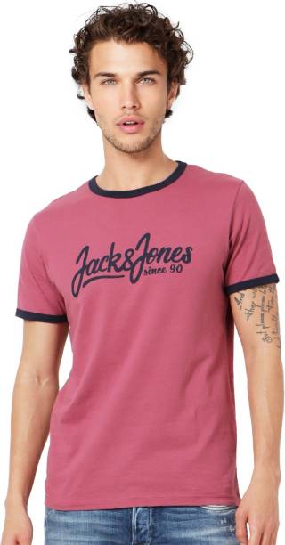 JACK & JONES Printed Men Round Neck Pink T-Shirt