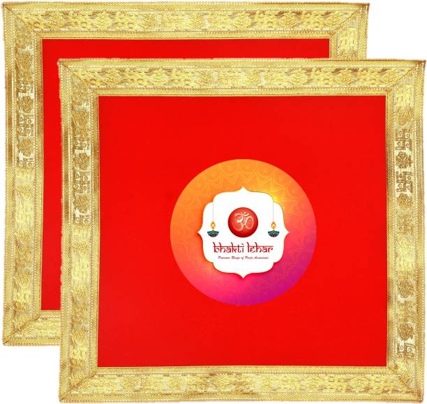 Bhakti Lehar ( Size: 40 cm x 40 cm ) Premium Red Velvet Pooja Aasan Cloth / Chowki Aasan Kapda / Altar Cloth for Mandir, Temple, Diwali, Durga Puja, Navratri and Various Puja Rituals ( 2 Pieces ) Altar Cloth