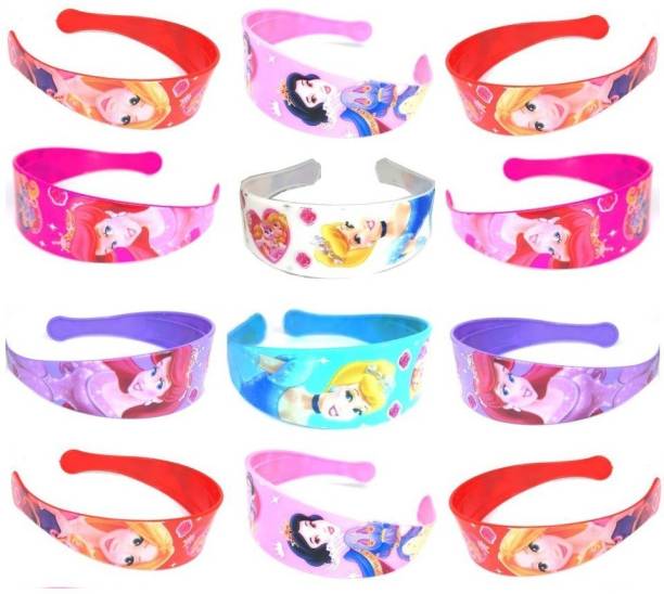 Adhvik (Set Of 12 Pcs) Premium Quality Flexible Lightweight Hair Stylish Plastic Princess Barbie/Barby Printed Convenient Daily Use Hair Band/Head Band Ware Fashion Accessories For Women's & Girl's (Multicolor) Hair Band