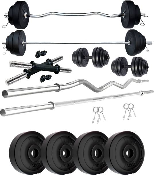 KRX PVC 12 KG COMBO 343 WB-WA, 3 Ft Plain Rod & 3 Ft Curl Rod, 1 Pair Dumbbell Rods Home Gym Kit
