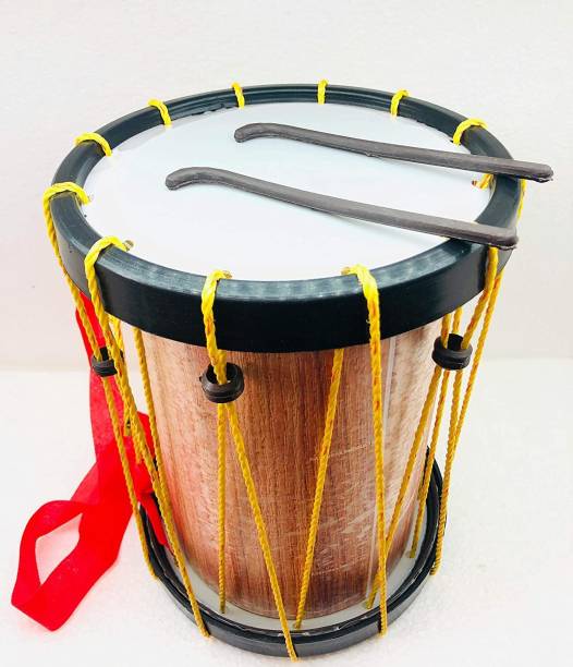 Q8 Twinkle Extra Large Indian Made Toy Chenda for Kids and Decor, Perfect Size Chenda / Dhol Toy for Kids with Hanging Thread and Sticks Made of Wood and Plastic ( Extra Large 27 cm )
